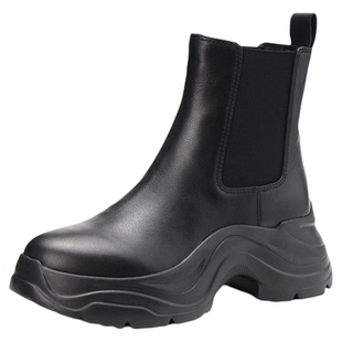 KISSCAT接吻猫2025冬季厚底真皮切尔西靴增高烟筒靴粗跟女短靴子