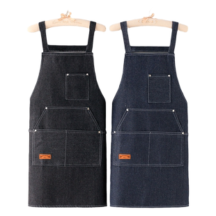 透气耐磨牛仔围裙女厨房家用围兜餐饮火锅店工作服男定制LOGO印字