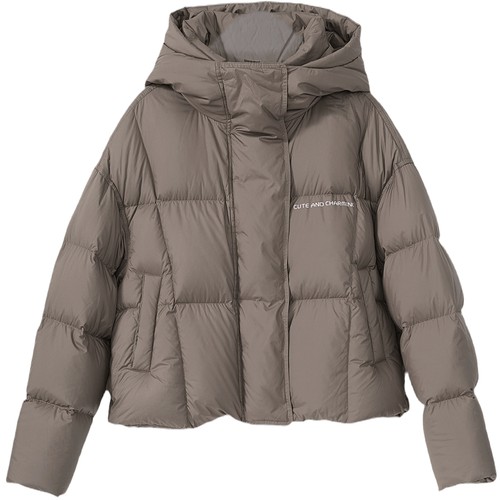 爱居兔鹅绒连帽短款羽绒服女2025年冬季新款小个子轻量保暖面包服