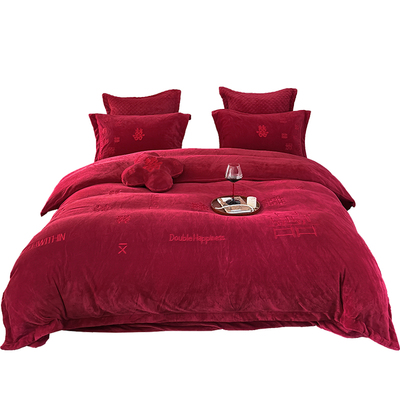 坤花秋冬加厚刺绣牛奶绒四件套