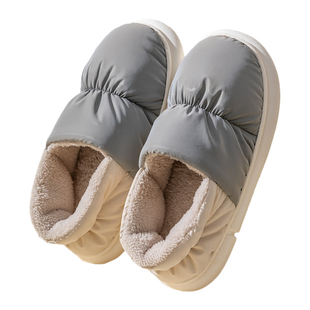 防水棉拖鞋女士秋冬季带后跟厚底产后孕妇软底全包跟棉鞋冬可外穿
