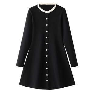 黑色连衣裙女短裙小香风半高领打底针织法式小黑裙秋冬内搭毛衣裙