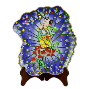 北京珐琅景泰蓝果盘15寸连生贵子赏盘纯手工铜胎掐丝工艺客厅摆件