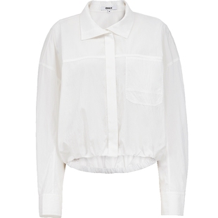 ONLY2026春季新款夹克风宽松翻领弹力收拢下摆短款长袖衬衫上衣女