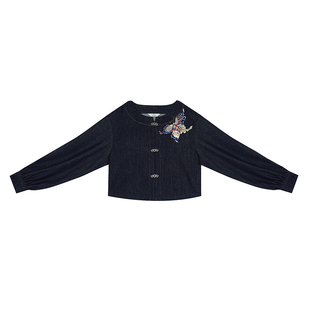 织造司原创汉服[苍岚]唐制牛仔汉元素圆领衫夹克外套改良毛边破裙