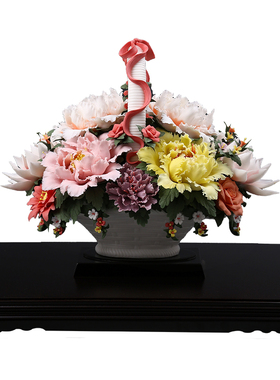 黼山堂大花篮陶瓷花公司会所摆件