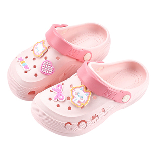 幸福玛丽女童洞洞鞋夏季软底eva踩屎感公主小女孩外穿包头凉拖鞋