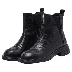 【真皮手抓羊皮加绒】星期六女靴英伦马丁靴女靴中跟短靴子时装靴