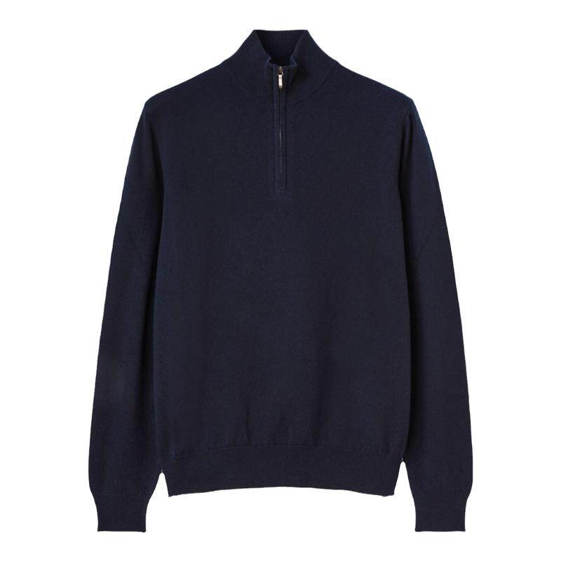 Loro Piana/诺悠翩雅男装海军蓝色拉链领长袖针织衫毛衣
