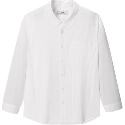 GXG男装 商场同款白色拼接设计翻领长袖衬衫25春季新品G25X031005