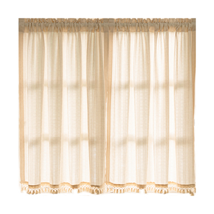 棉麻窗帘日式原木风窗纱法式复古纱帘半帘卧室厨房短帘隔断门帘