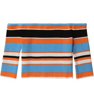 IT MSGM女装一字领上衣新品性感时髦撞色条纹修身露肩上衣11673AK