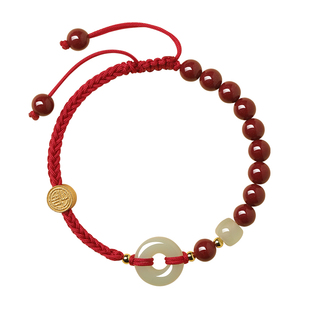 保真朱砂手串男和田玉平安扣红绳手链女生本命年编织手绳情侣护身