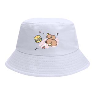 卡皮巴拉可爱水豚君卡比巴周边渔夫帽子男女儿童装学生遮阳帽盆帽