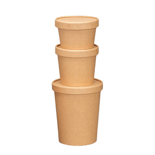 一次性牛皮纸碗外卖纸桶粥桶烤梨打包盒圆形汤桶汤杯商用食品级