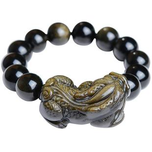黑曜石貔貅手链男款女士手串金曜石玉皮丘情侣天然和田玉貔犰
