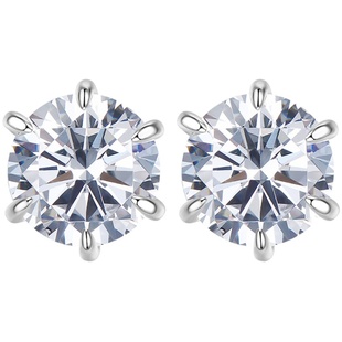 2克拉仿真钻圆形耳钉小巧时尚纯银针不掉色925银高碳钻小巧精致
