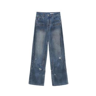 REVAN芮范设计师款做旧磨破直筒牛仔裤RM91302149