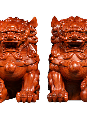 刺史摆件客厅风水工艺品木雕狮子