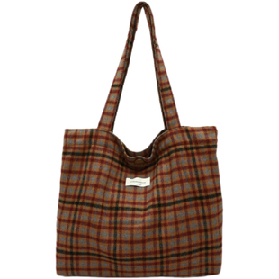 毛呢格子布包包女秋季2024新款潮韩国学院风托特包休闲大容量包