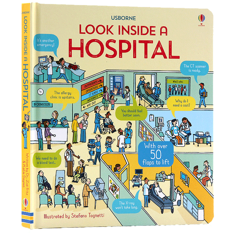 Usborne出品看里面系列医院英文原版 Look Inside a Hospital翻翻纸板书儿童科普百科绘本亲子共读