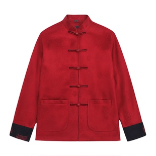 北京百福龙红色高档男士唐装古典连袖秋冬外套爸爸生日唐装婚礼服