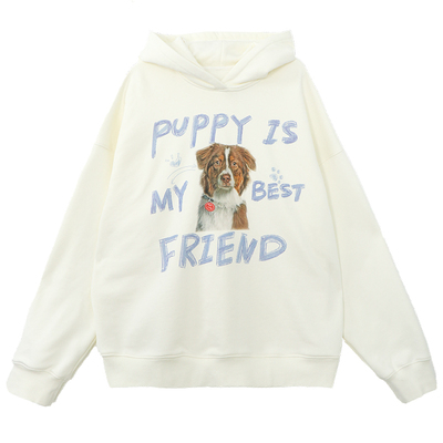 加绒恒温暖皮连帽小狗涂鸦卫衣