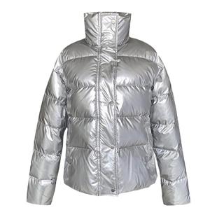 LULU炫彩银色小众亮面立领小龟背男女同款小个子潮保暖外套羽绒服