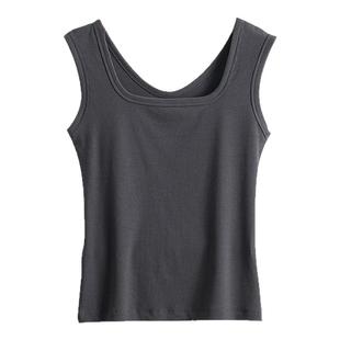 螺纹棉方领背心女夏季薄款打底内搭针织无袖上衣百搭显瘦西装吊带