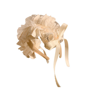 可爱米色蝴蝶结蕾丝发箍女高级感头箍洛丽塔新款发饰lolita拍照