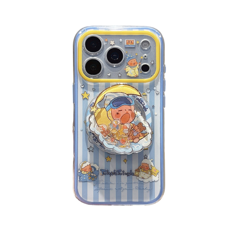 蓝色条纹月亮慵懒星星人适用iphone苹果17promax可爱16pro小众15少女14卡通13二合一相机ai键全包磁吸手机壳