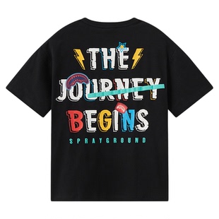 SprayGround鲨鱼嘴2025夏季魔术贴标语短袖男女情侣宽松凉感体恤