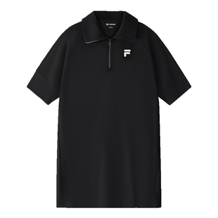 FILA FUSION斐乐潮牌女子针织连衣裙夏季时尚翻领连身裙休闲裙子