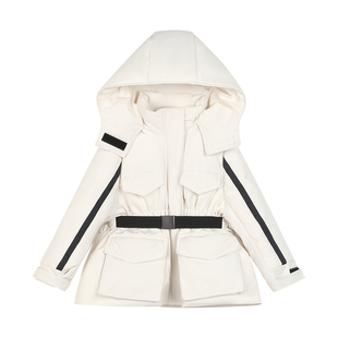 小O宝童装 宝宝收腰羽绒服女工装风2025冬新款拼色儿童羽绒外套