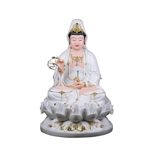 观音菩萨佛像摆件汉白玉家用供奉南海观世音菩萨坐莲娑婆三圣神像
