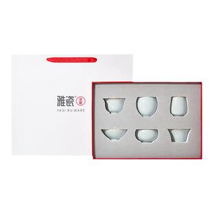 雅瓷汝窑六合杯套装陶瓷天青色茶杯冰裂釉主人杯可养开片品茗杯
