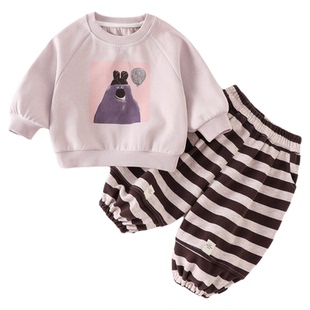 男宝春季新款卫衣套装儿童上衣韩版休闲婴幼儿时尚条纹裤子两件套