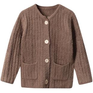 半边绒儿童家居服上衣开衫珊瑚绒睡衣法兰绒外套男女童春秋冬季