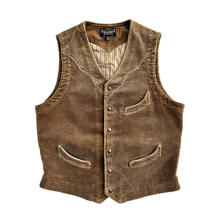 西里布拔染水洗灯芯绒马甲男阿美咔叽美式复古西部修身背心非rrl