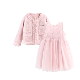 女童连衣裙儿童裙子秋冬装新款加绒加厚小香风背心裙两件套外套