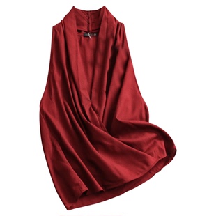 棉麻混纺交叠式挂脖V领宽松显瘦2025秋季新款无袖背心女衬衫V085