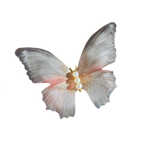 会动的蝴蝶发夹超仙电子蓝色薄纱珍珠鸭嘴夹装饰海边配饰夹子头饰