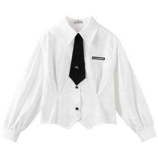 早秋女童中大童学院风质感百搭上衣撞色领带甜酷风格百变白色衬衫