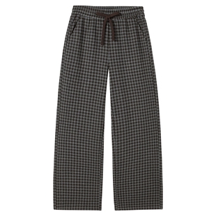 热风女士格子裤加绒卫裤2025年冬季新款宽松加绒保暖直筒文艺长裤