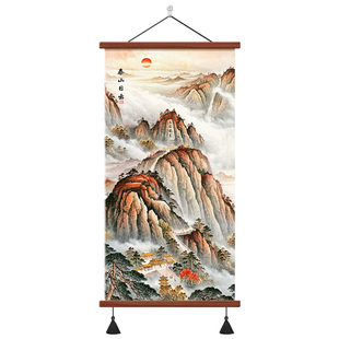 中式靠山图泰山日出装饰画入户玄关过道旭日东升挂画招财风水壁画