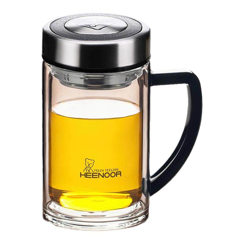 希诺双层玻璃杯带把手泡茶杯