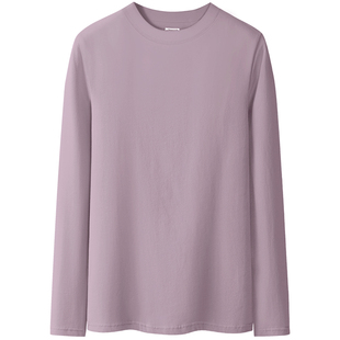 浅紫色春秋季小半高领打底衫女百搭近纯棉长袖t恤内搭秋衣上衣