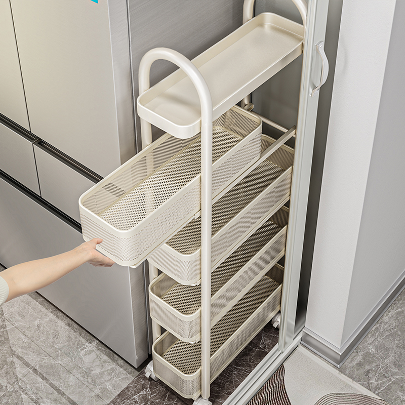 优勤厨房夹缝置物架冰箱侧面抽拉柜小推车多层调料极窄缝隙收纳柜