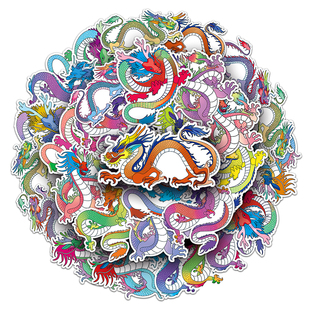 50张原创中国龙贴纸彩色酷炫儿童防水贴画diy装饰水杯文具盒书包