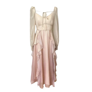 仙女风人鱼姬渐变荷叶边连衣裙女夏2025新款超仙气质吊带长裙套装